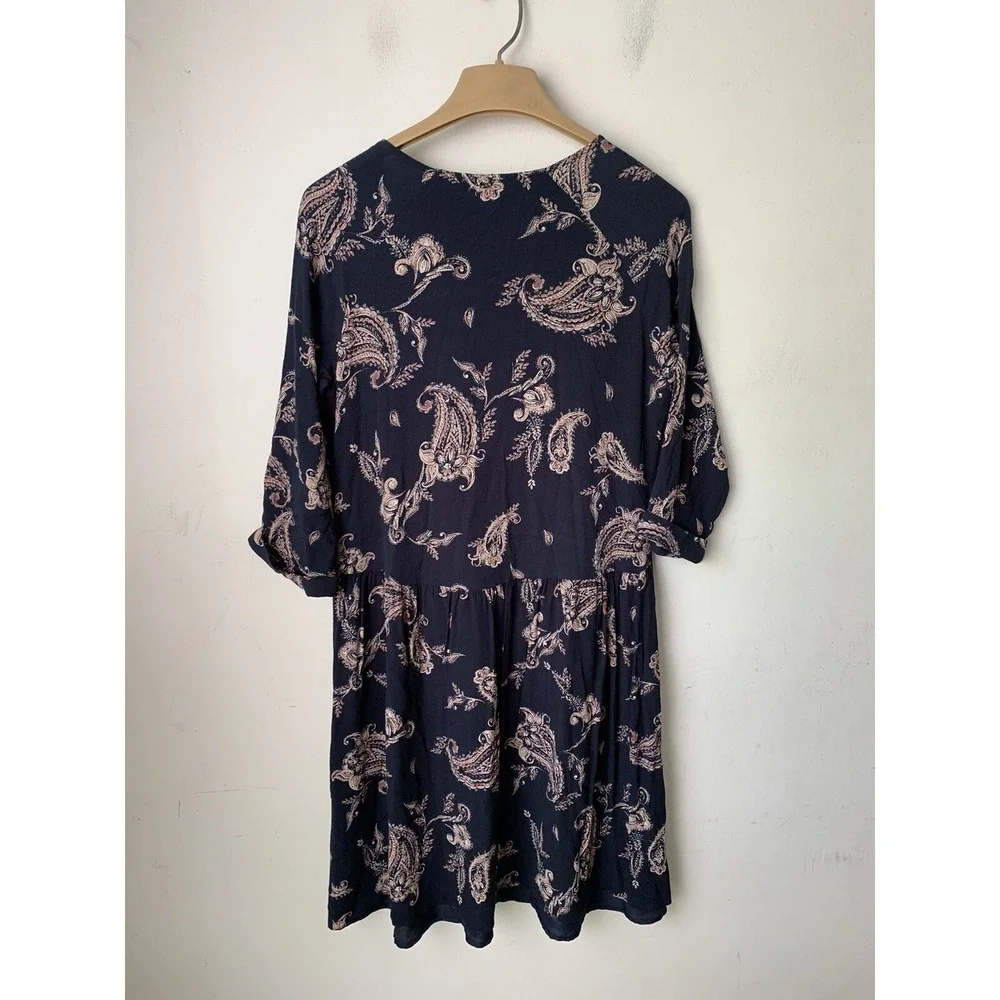 Garnet Hill Womens Dress 8‎ Dark Floral Paisley Fairy Country Blue Wedding Guest